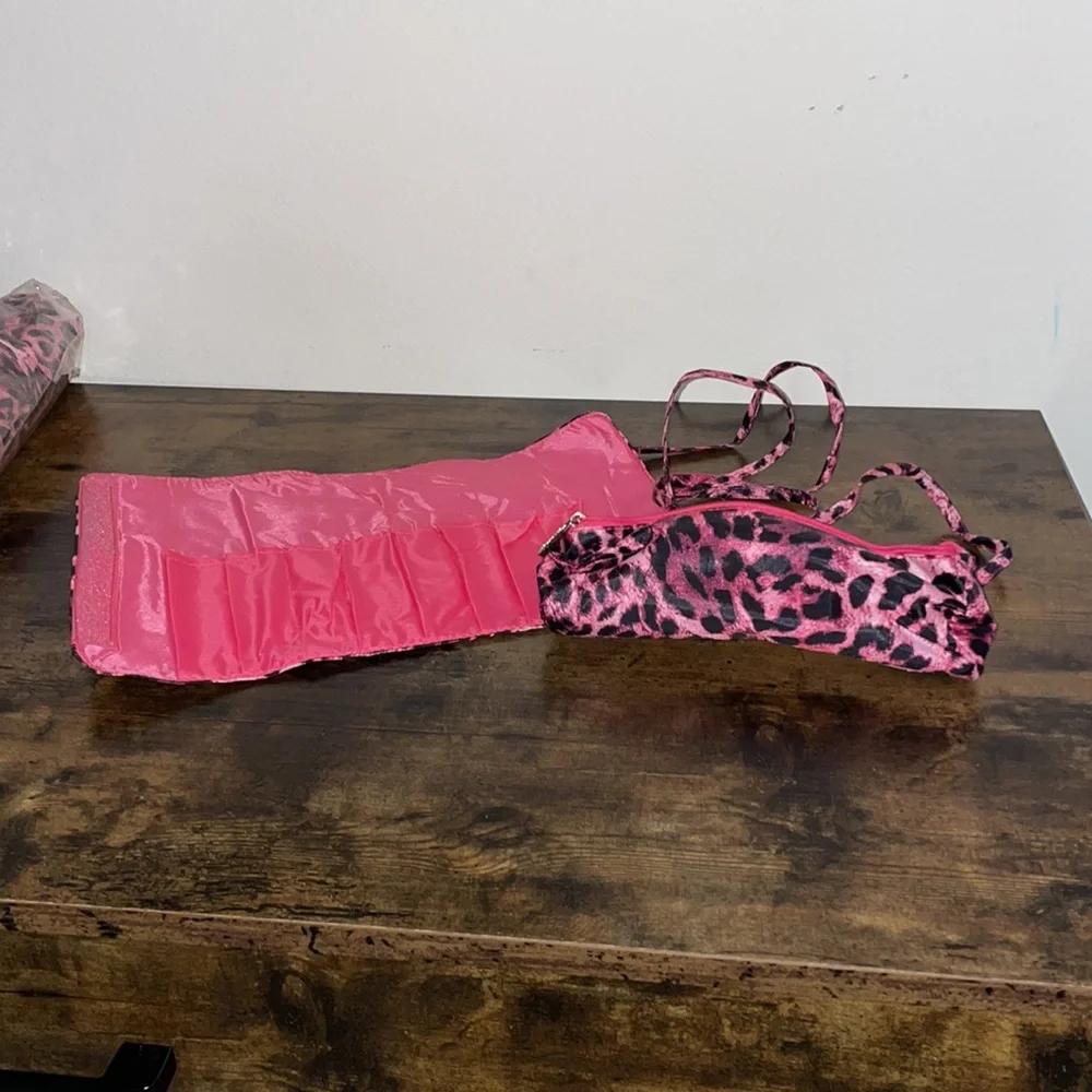 NEW Pink Zebra‎ Print Cosmetic Brush Holder and Bag!